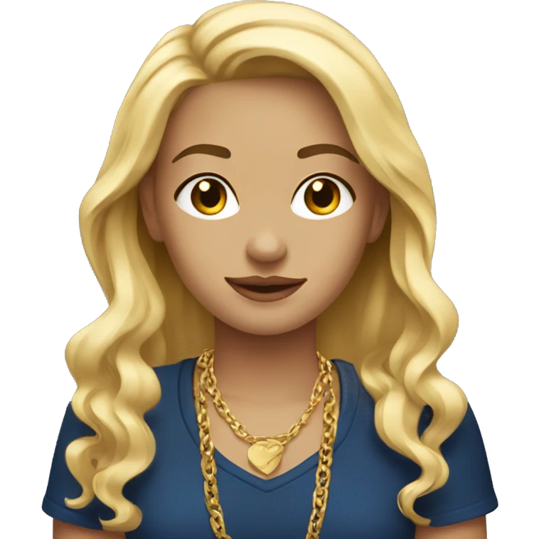 Blonde girl with a dark blue t-shirt and gold jewelry  emoji