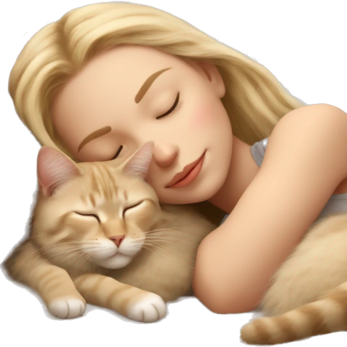 Pretty blonde girl sleeping with her beige main coon cat emoji