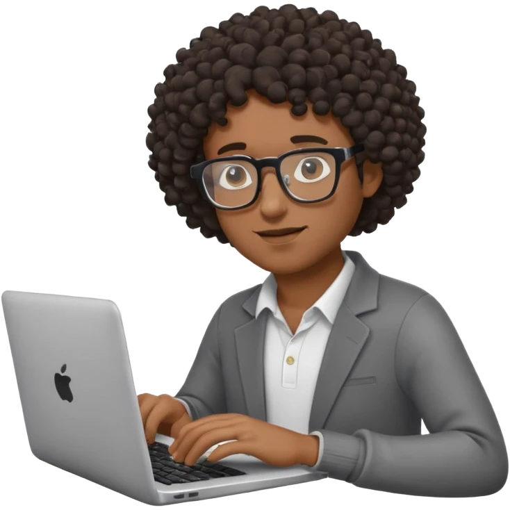 Black man with curly hair and glasses typing on a laptop, emoji style emoji
