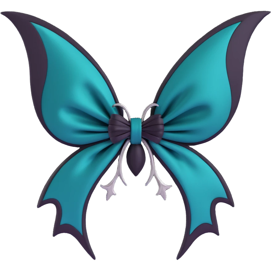 gothic bow, midnight teal silk, silver bat brooch, black feather accents, mysterious and lush emoji