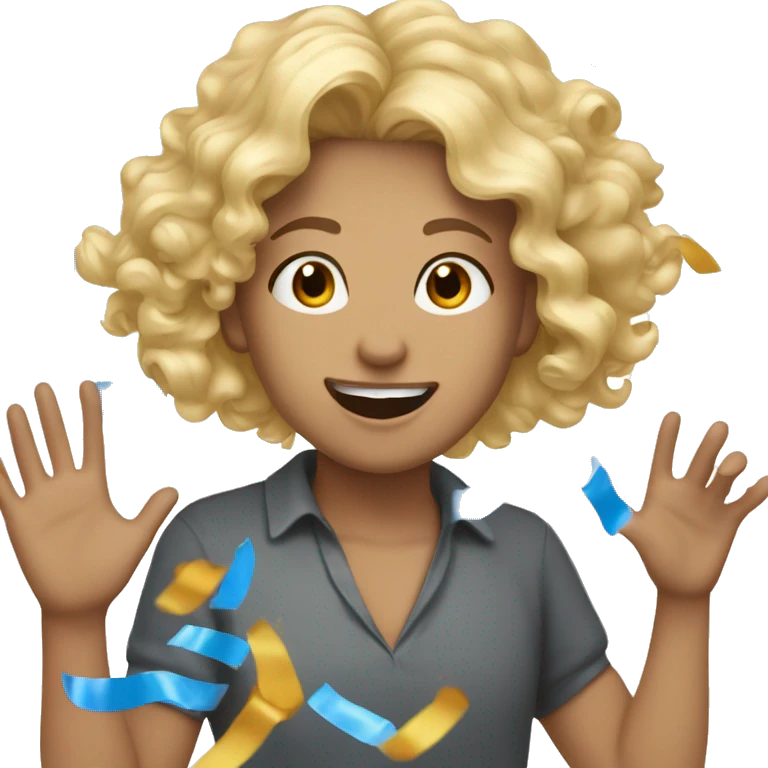Blonde girl curly hair throwing confetti at a white man brown  emoji
