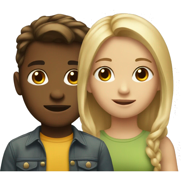 a blonde girl and a brown haired boy looking in the same direction emoji