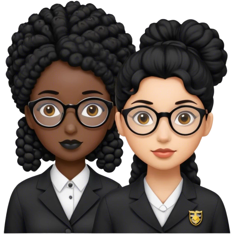 femme pilote d'avion en uniforme noir aux cheveux bouclés noir et petites lunettes arrondis identique avec des cheveux très long et la peau noir mais légèrement plus claire avec les cheveux attachés emoji