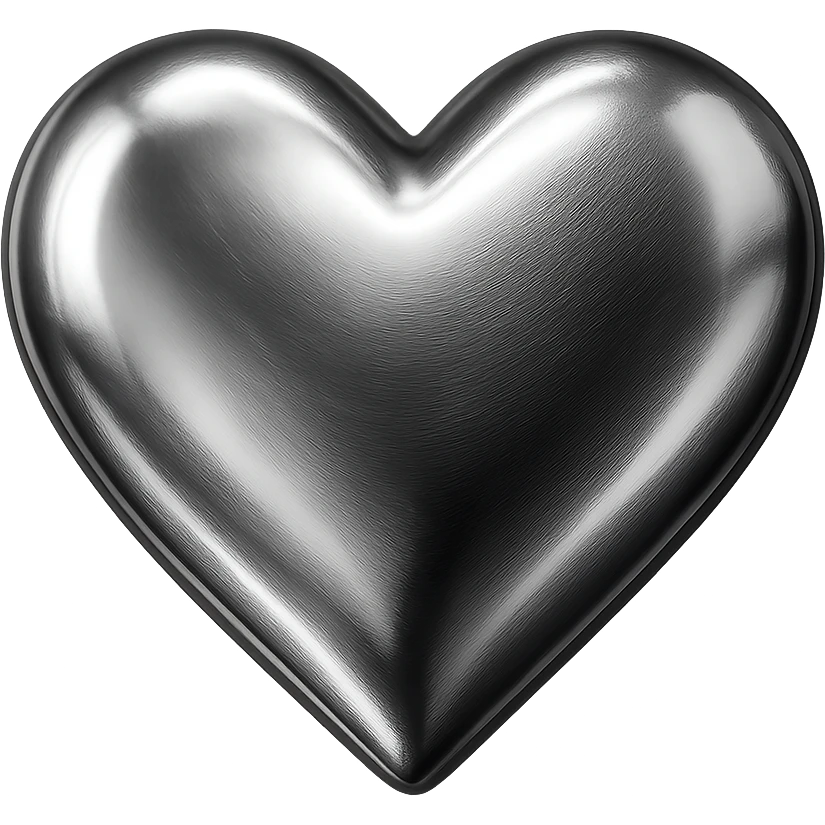 icon of a heart with glossy silver chrome finish emoji