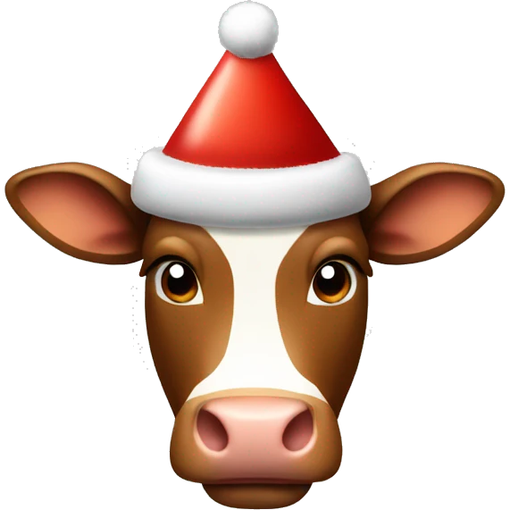 brown cow wearing christmas hat with lights in horns  emoji