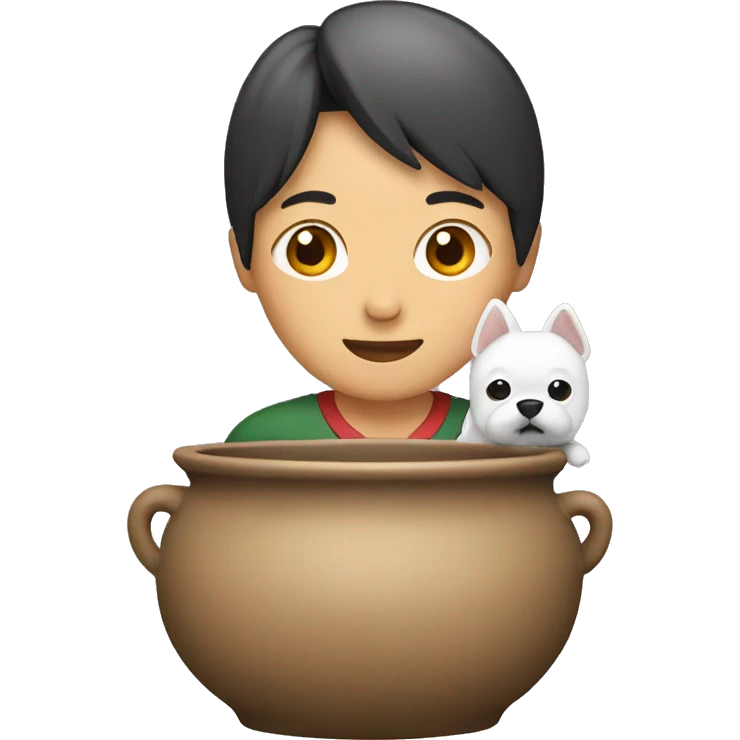asian with a pot with a dog in it  emoji