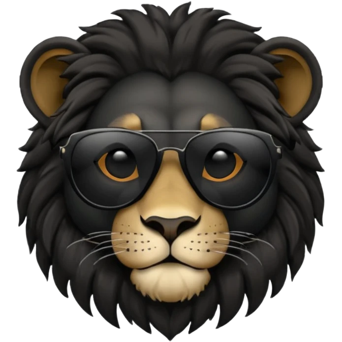 simple lion face with completely black non-transparent sunglasses emoji
