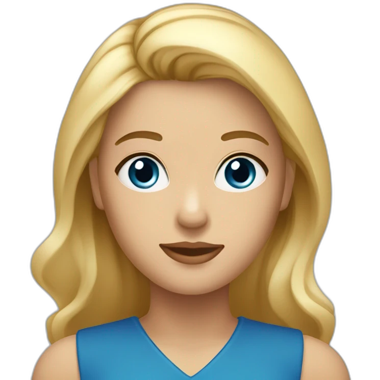 Une femme blonde au yeux brun avec la peau basanée et un top bleu roi emoji