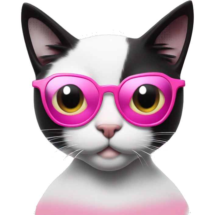 Black and white cat (like Felix cat from food promo) in heart-shaped pink glasses with Pina kolada emoji