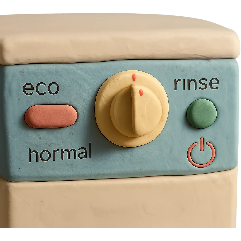 claymation style close-up of dishwasher control panel, soft lighting, pastel colors emoji