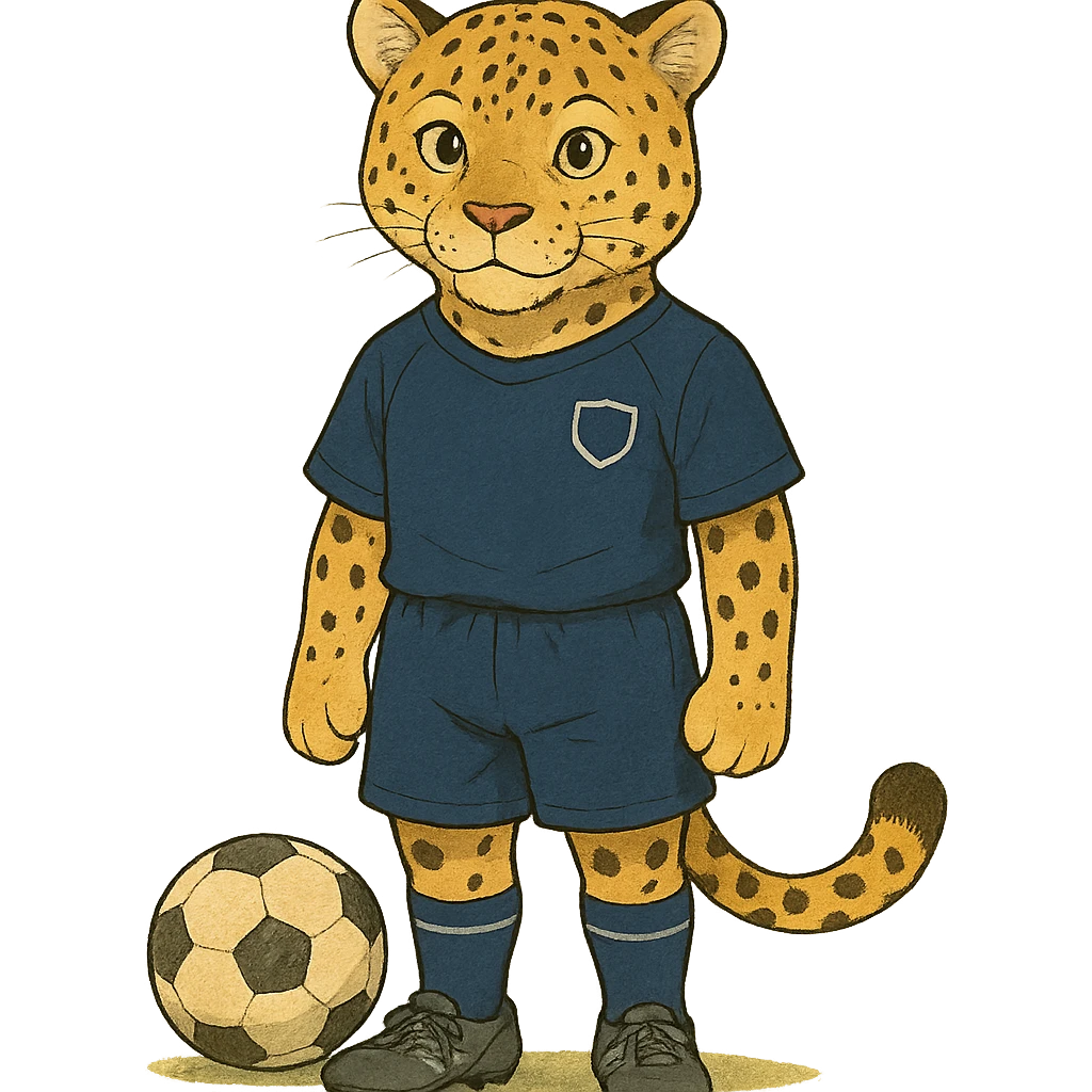 ghibli style leopard wearing a navy soccer uniform emoji