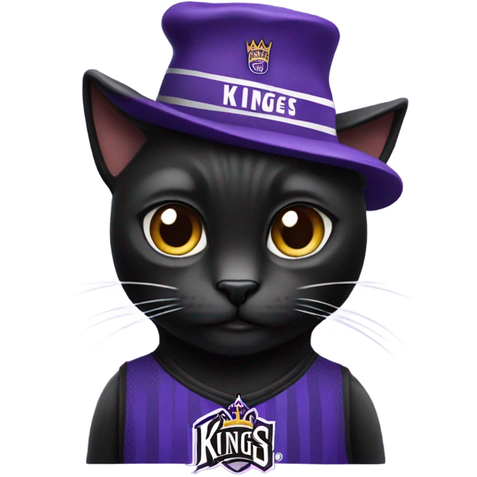 black cat wearing a sacramento kings hat and jersey emoji