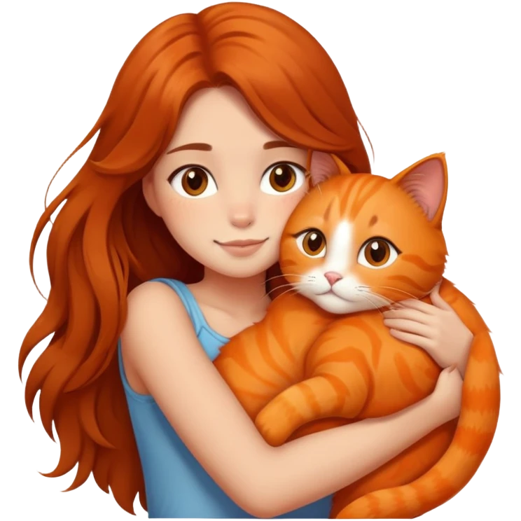 girl with long hair hugging an orange cat emoji