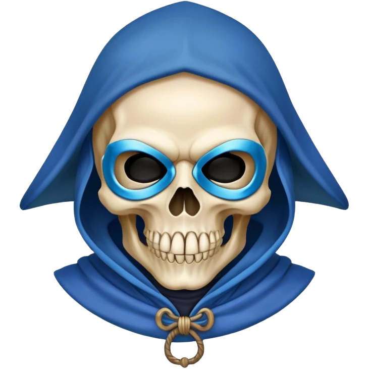 pirate skull wearing blue hood and cloak and mask emoji