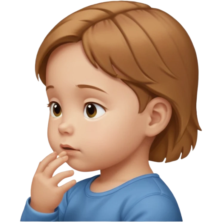 a baby in profile, head upwards, thinking emoji