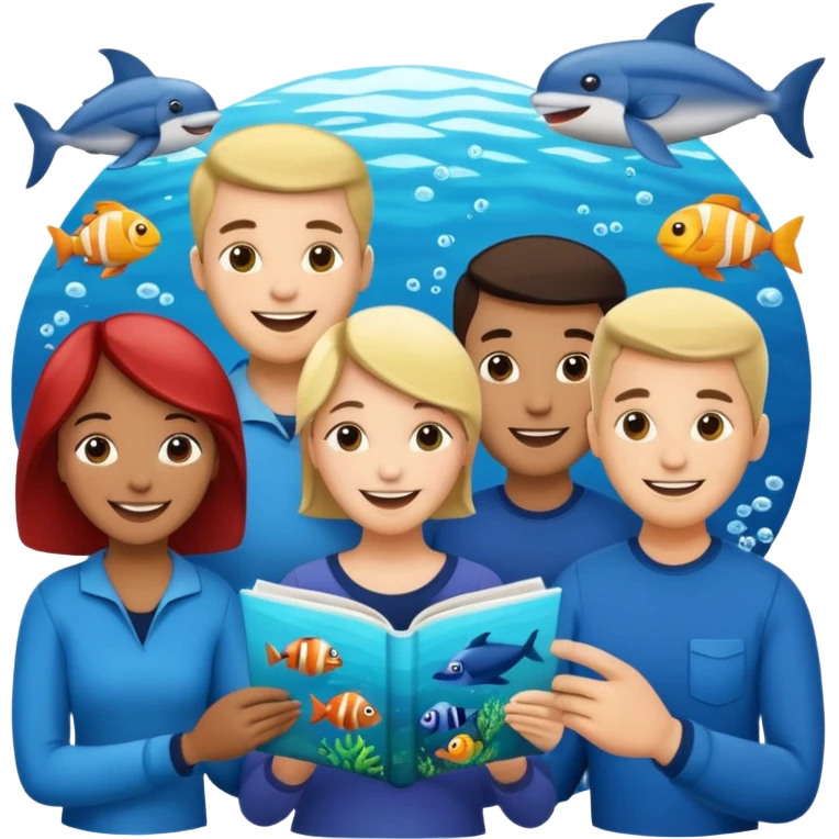 des gens qui lisent un panneau afin d'en apprendre plus sur la vie marine  emoji