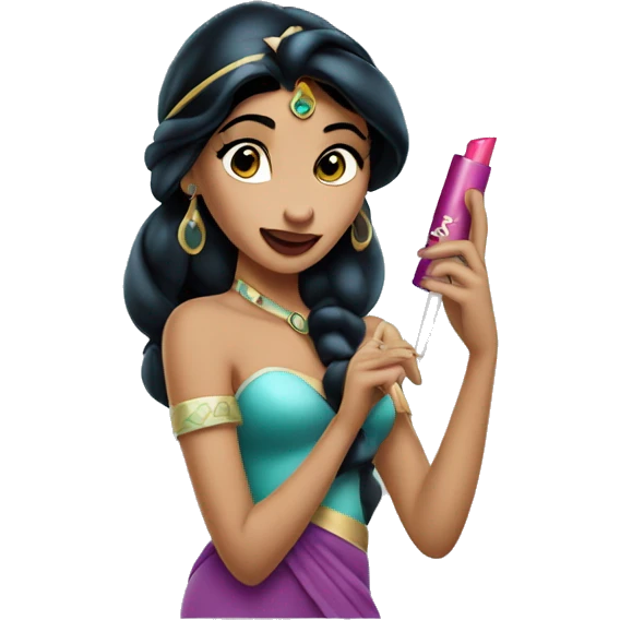 Princess Jasmine holding a lipstick emoji
