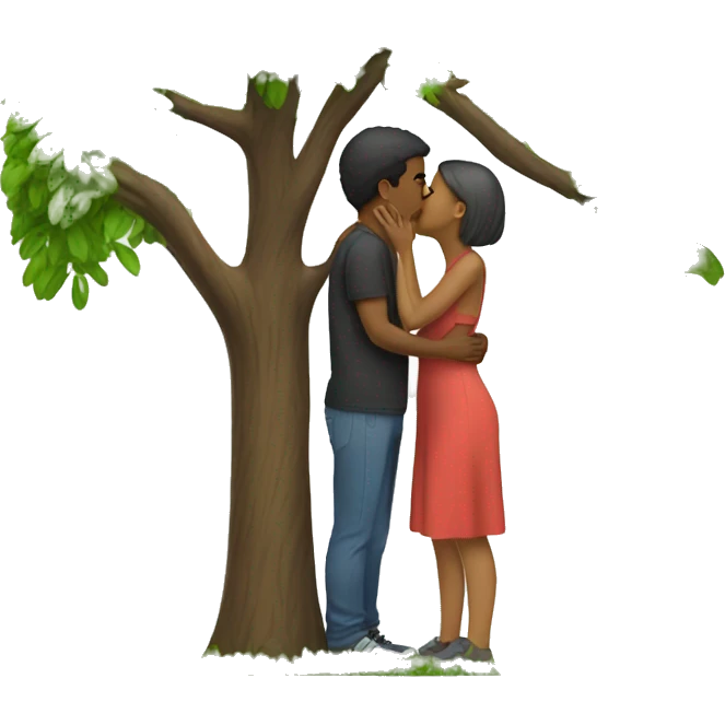 two people kissing next to a tree emoji