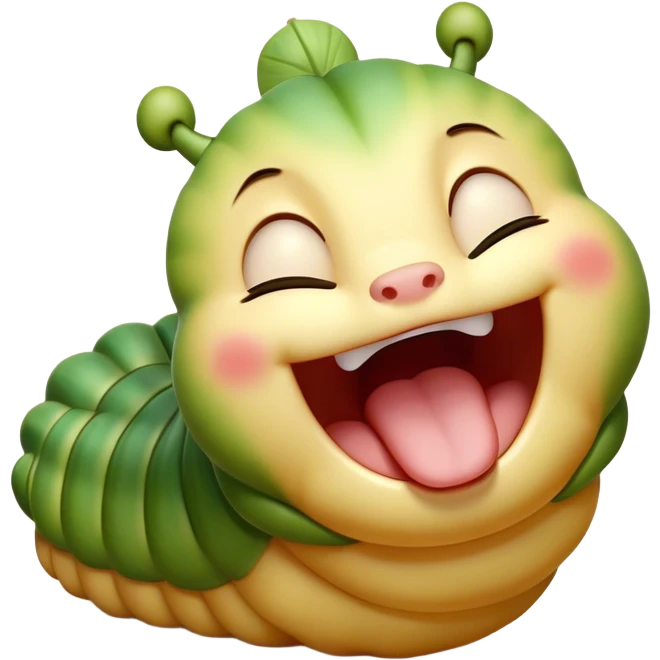 Cinematic Adorable Yawning Caterpillar Portrait Emoji, Head tilted slightly with a dramatic, wide-open yawn, showcasing a plump, segmented body with softly drooping edges and sleepy, half-closed eyes, Simplified yet irresistibly cute features, highly detailed, glowing with a soft, cozy natural glow, high shine, relaxed yet expressive, stylized with a dash of whimsical transformation charm, soft glowing outline, capturing the essence of a drowsy caterpillar that appears ready to stretch and yawn its way out of the screen! emoji