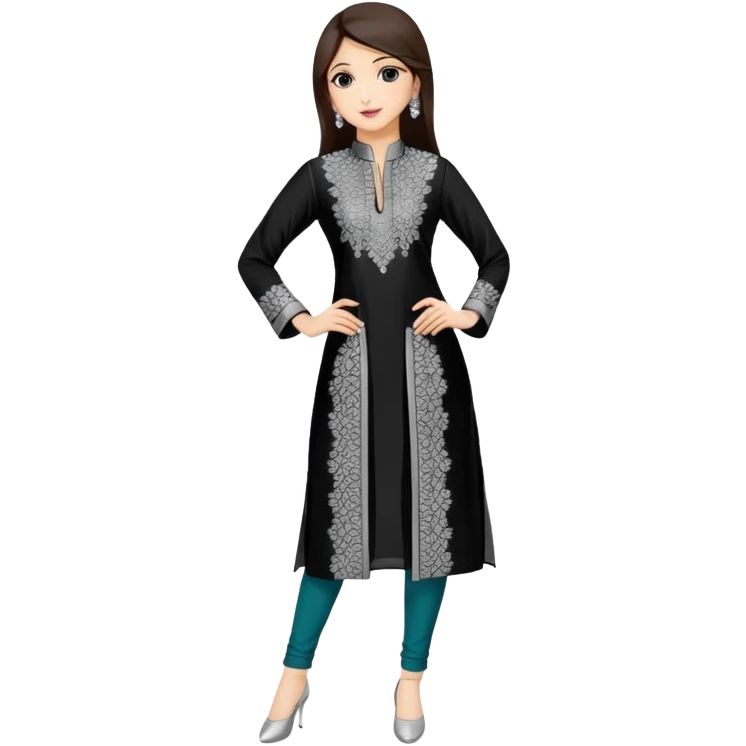 Elegant black kurti with silver embellishments and mandarin collar emoji