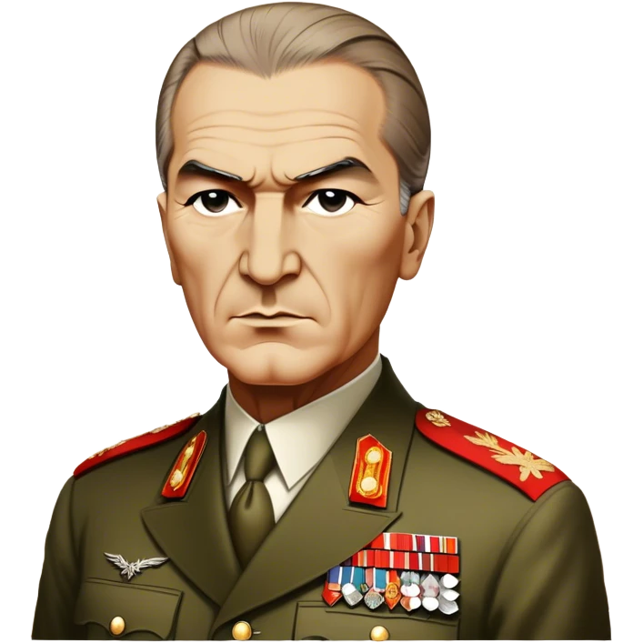 Cinematic Realistic Mustafa Kemal Atatürk Portrait Emoji, depicted as a visionary statesman with a determined gaze and period military attire, rendered with rich textures and dynamic historical lighting that captures his transformative leadership. emoji