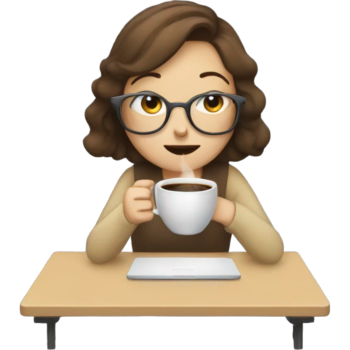 tired french girl with laptop drinking a lot of coffee emoji