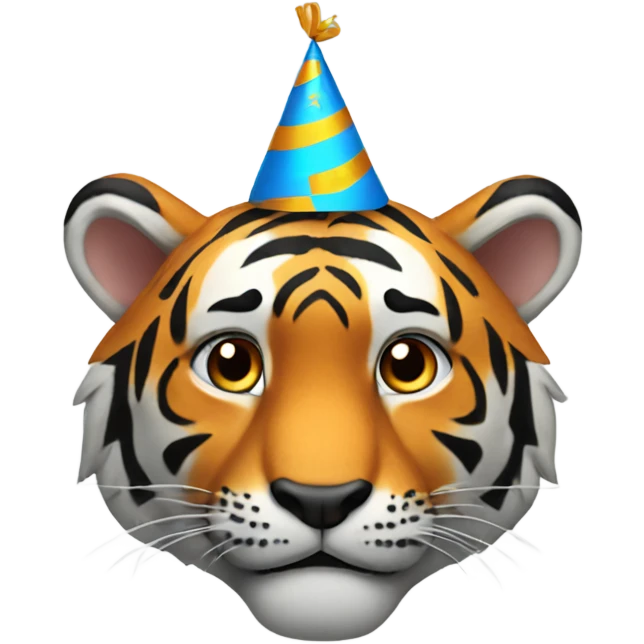 Tiger wearing a birthday hat emoji