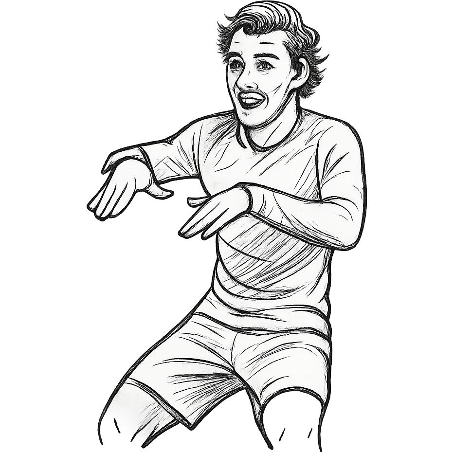 Griezmann goal celebration, football player, doing dance moves with hands, wearing football jersey, detailed facial expression, dynamic pose, modern line style emoji