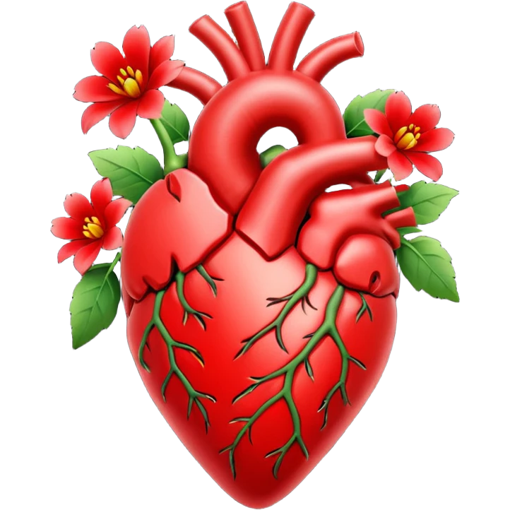 Real heart with made my red flowers tiny emoji