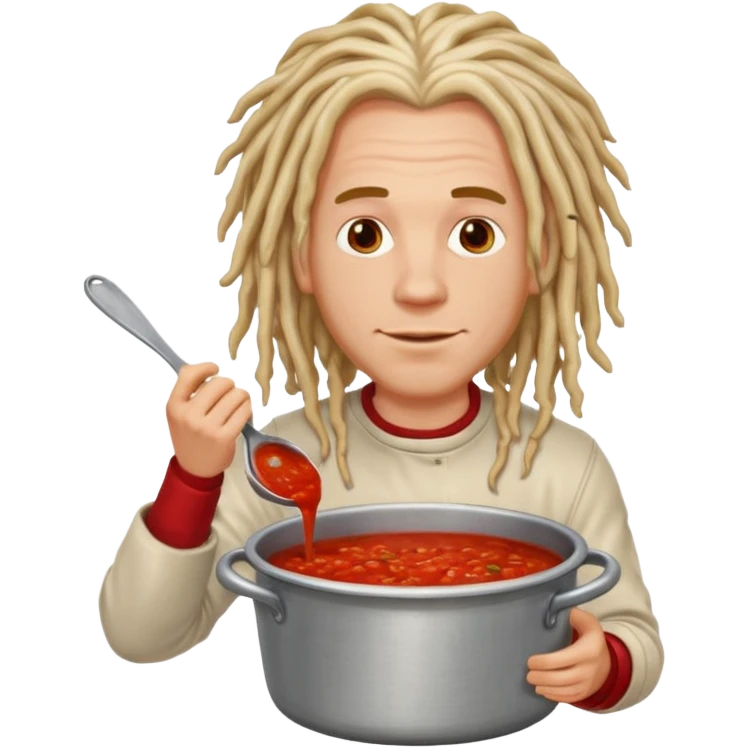 a white man with dreadlocks immersed in a pot of sauce emoji