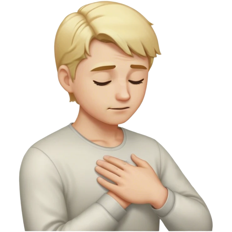 a blond man puts his hand to the left of his chest and bows his head emoji