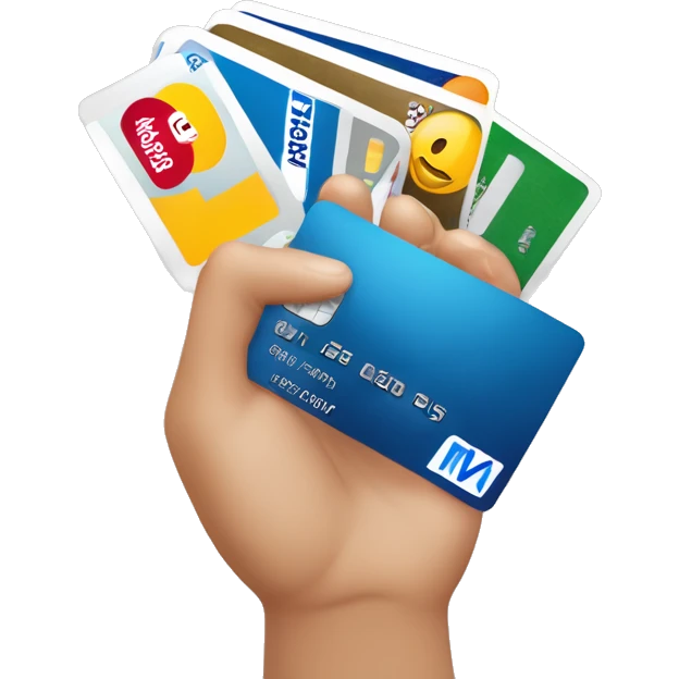 a hand holding 5 credit cards, emv chip, credit card, debit card, amex platinum, American express emoji
