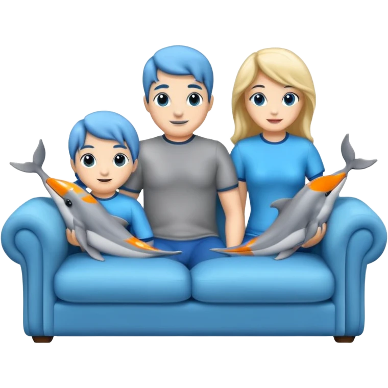 2 males and 2 female dolphins sitting on a sofa  emoji