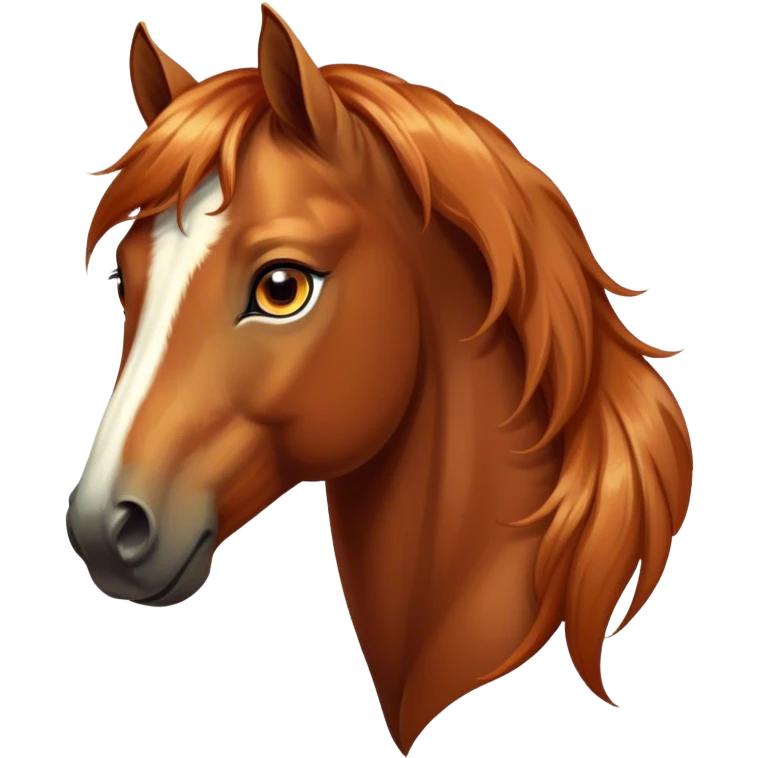 Cinematic Elegant Chestnut Horse Portrait Emoji, Head held high with a serene, graceful gaze, showcasing a magnificent chestnut fur with a radiant shimmer, flowing mane and tail, and luminous amber eyes that exude beauty and grace, Simplified yet majestically refined features, highly detailed, glowing with a soft, ethereal light, high shine, poised and breathtaking, stylized with an air of pure elegance, capturing the essence of a stunning and graceful steed, so beautiful it feels like it could gallop out of the screen with effortless charm! emoji