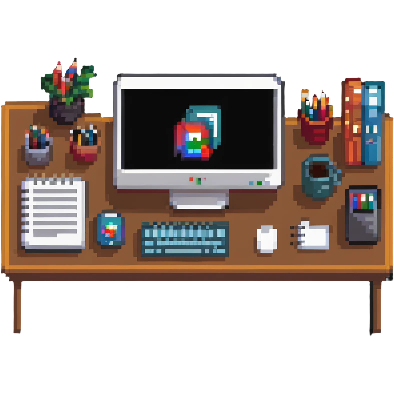desk with computer and study materials emoji