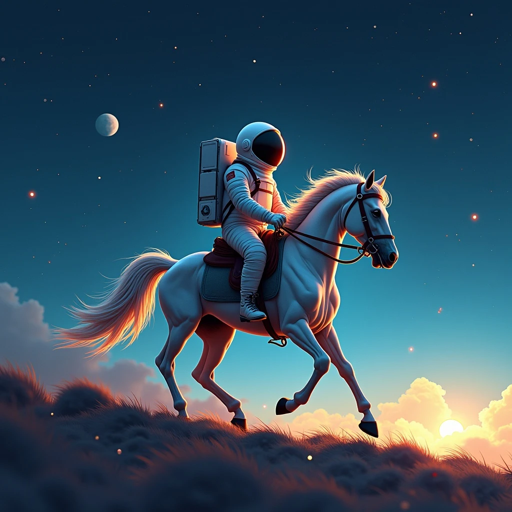 astronaut on horseback with stars in background emoji