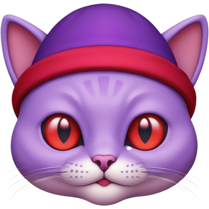 purple alien cat with no fur and red hat emoji