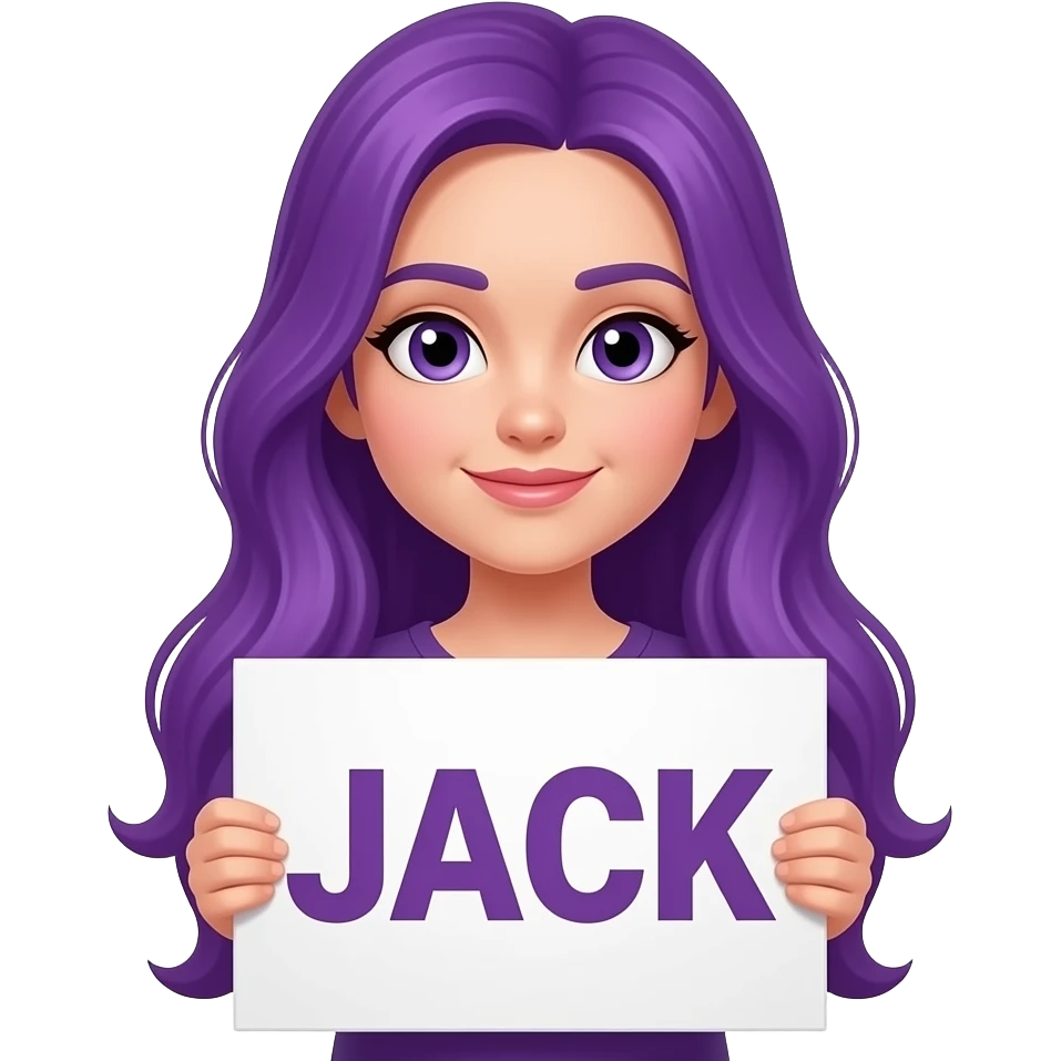 girl with long purple hair with a JACK sign emoji