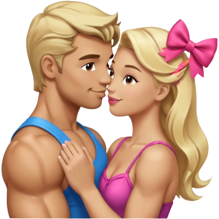  الرجل يقبل فتاه الرجل لديه عضلات وابيض اللون والفتاة شقراء لطيفة على رأسها فيونكة emoji