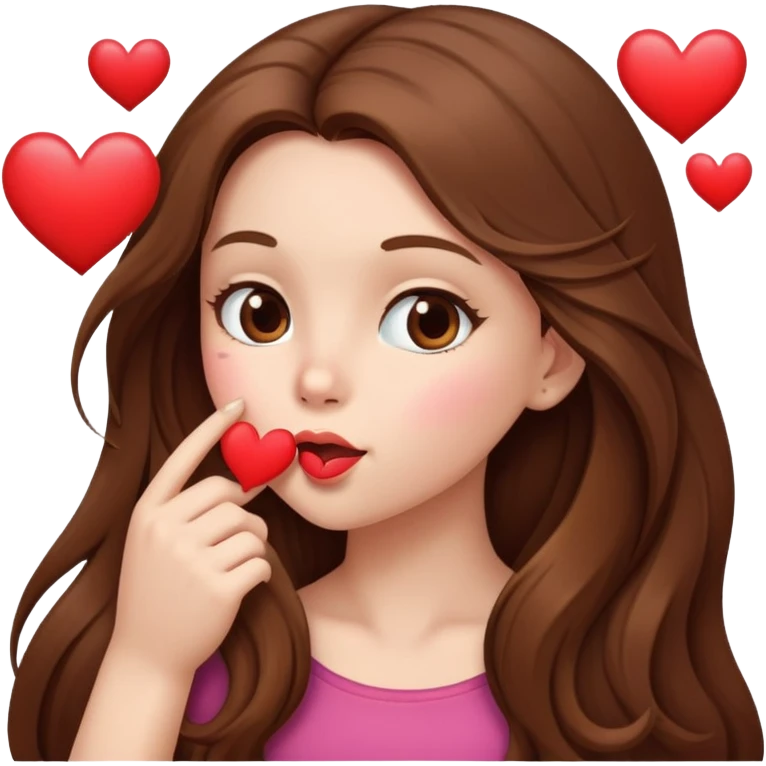 girl with long brown hair blowing a heart kiss emoji