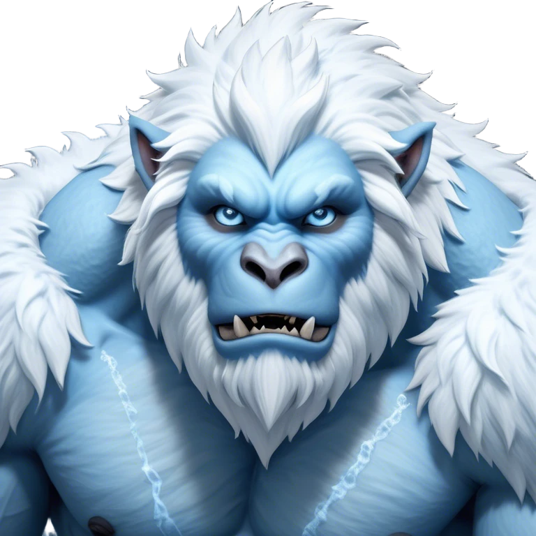 Cinematic Realistic WoW Yeti Portrait, depicted as a majestic, colossal creature of the frozen wilds, with thick, shaggy fur in pristine icy white and subtle pale blue highlights. His powerful, muscular frame and piercing ice-blue eyes exude ancient wisdom and raw strength. Rendered with lifelike texture and natural frosty lighting, high shine, noble and imposing, capturing the essence of a legendary yeti guardian. emoji