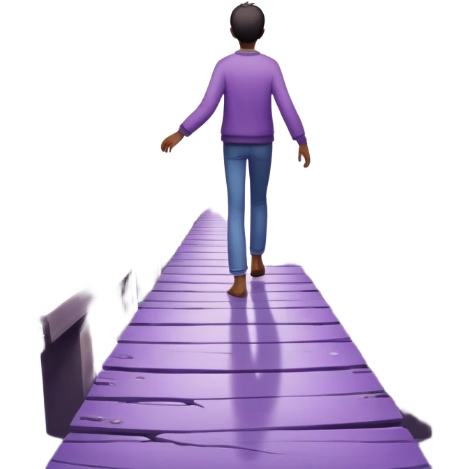A figure walks back broken bridge, holding soft 2 violet orbs in hand—symbolizing compassion and forgiveness. A gentle heart aura trails behind them, showing healing in motion. emoji