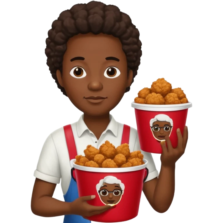 black person holding fried chicken in a KFC bucket and watermelon and cotton emoji