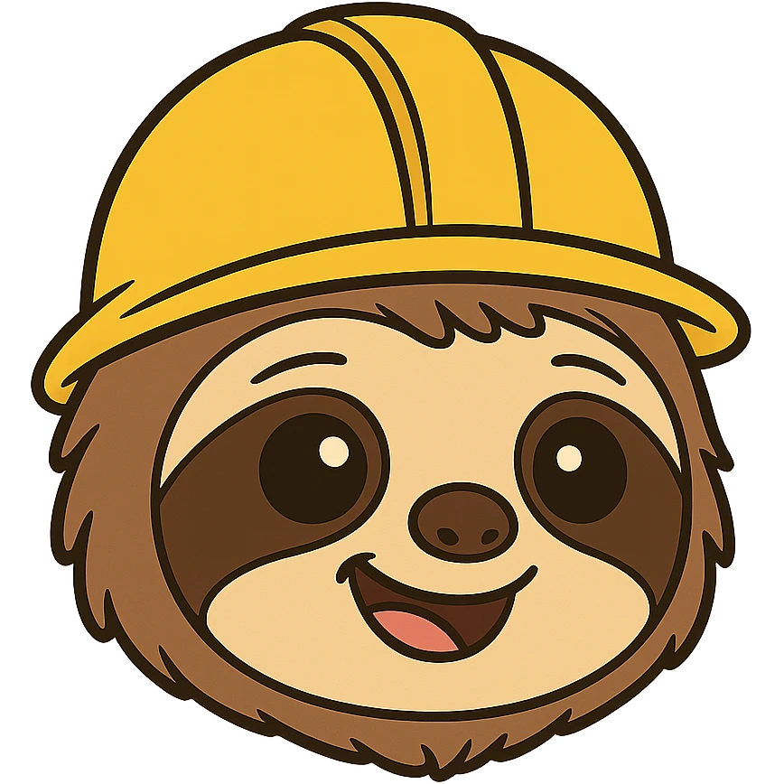 baby sloth face with a yellow construction helmet, no body, 2D cartoon style emoji