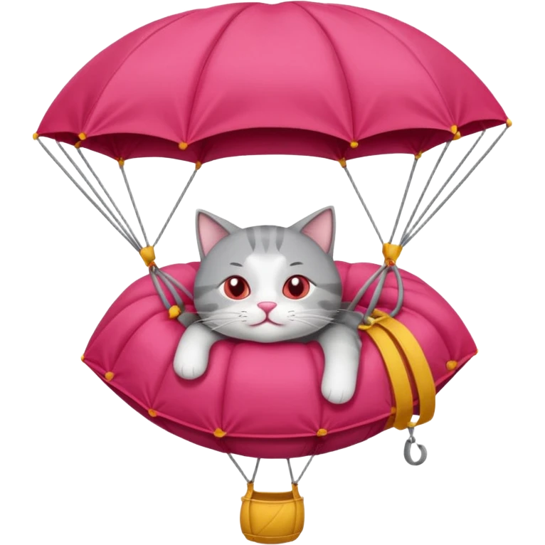 sleepy gray cat riding red parachute emoji