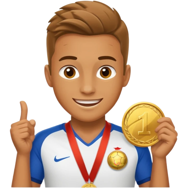 Happy soccer player with a first-place medal emoji
