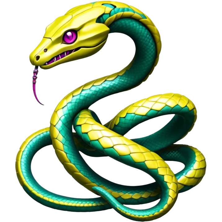 Edgy badass toxic poisonous snakey shaky cool awesome epic sapphire emerald citron topaz magenta radioactive faulty rue ruby Tropical Futuristic Modern Mecha-Fakémon-hybrid-creature (full body)  emoji