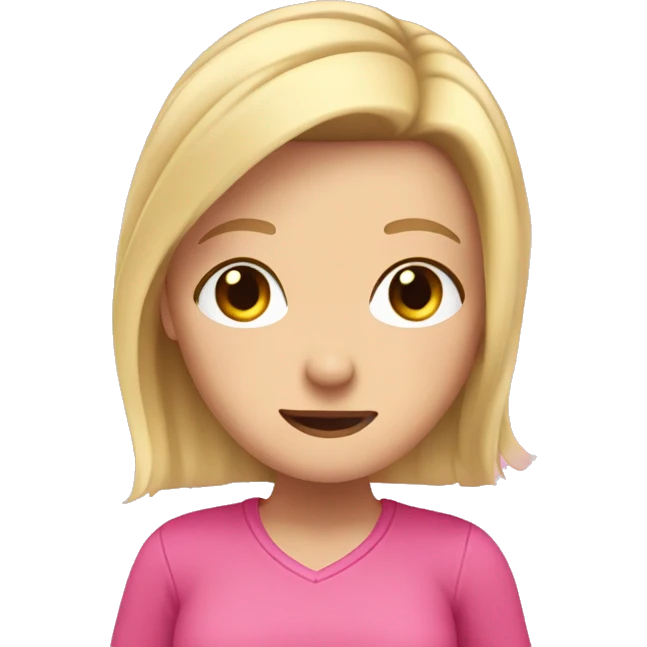 white girl with blonde hair and brown eyes wearing pink clothes doing a dab emoji