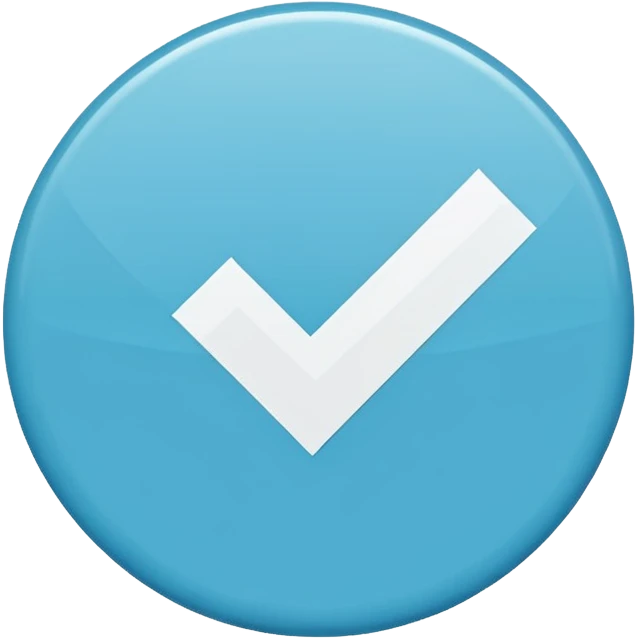 "A small solid cyan-blue circle with a centered bright white check mark, clean and minimal, symbolizing trust and distinction." emoji