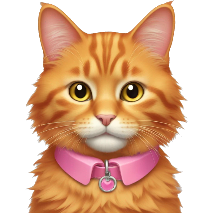 Fluffy orange cat with pink collar  emoji